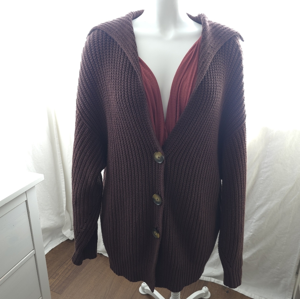 Free People Brown Knit "Swim Too Deep" Cardigan